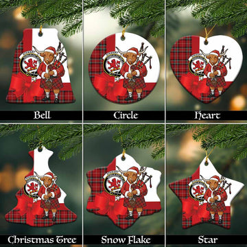 Stewart (Stuart) of Bute Tartan Crest Christmas Ceramic Ornament Highland Cow Bagpipes Coquette Bow Style