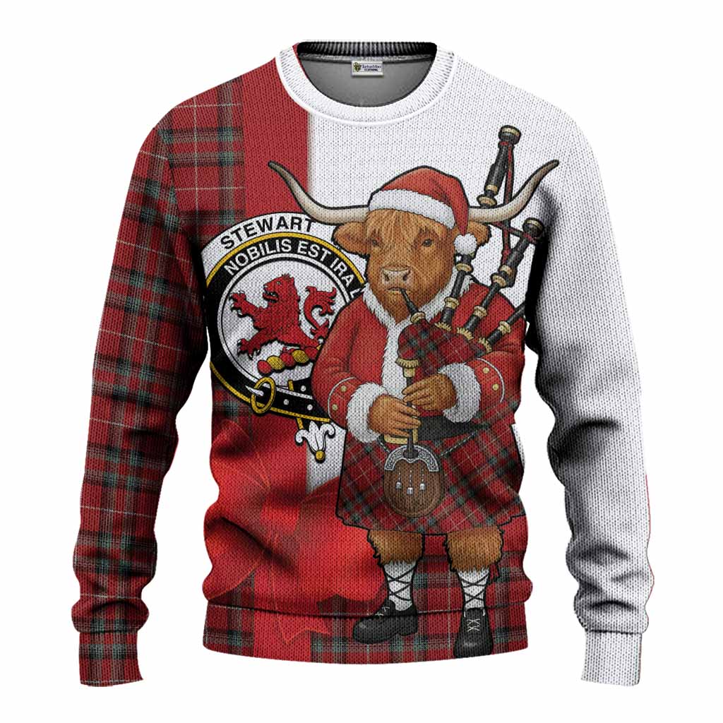 Stewart (Stuart) of Bute Tartan Crest Christmas Christmas Ugly Sweater Highland Cow Bagpipes Coquette Bow Style