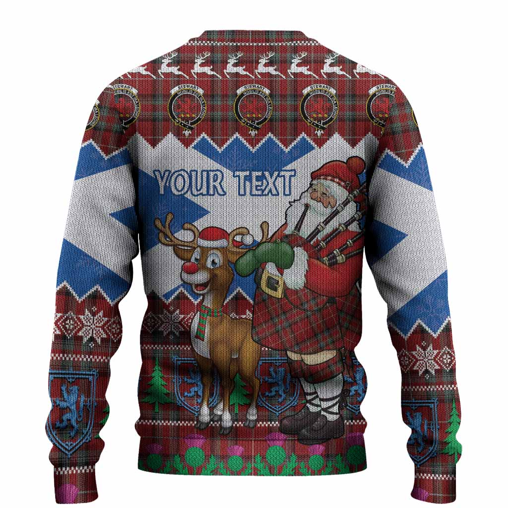 Stewart (Stuart) of Bute Tartan Crest Christmas Christmas Ugly Sweater Scotland Santa With Bagpipes Cute Reindeer