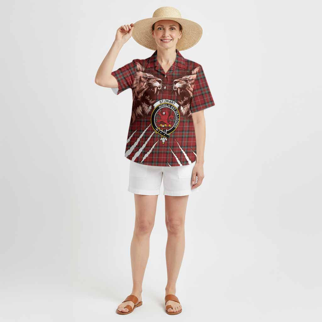 Stewart (Stuart) of Bute Tartan Crest Hawaiian Shirt Ferocious Lion Style