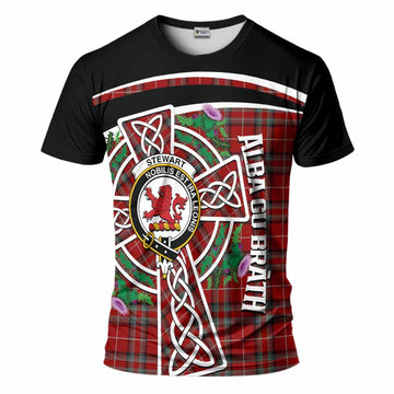 Stewart (Stuart) of Bute Tartan Crest T-Shirt Scottish Thistle Celtic Cross Alba Gu Brath