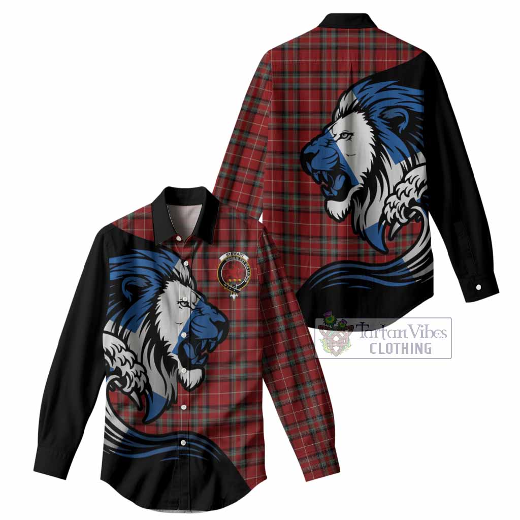 Stewart (Stuart) of Bute Tartan Crest Women Casual Shirt Scottish Golden Lions Wave Flow