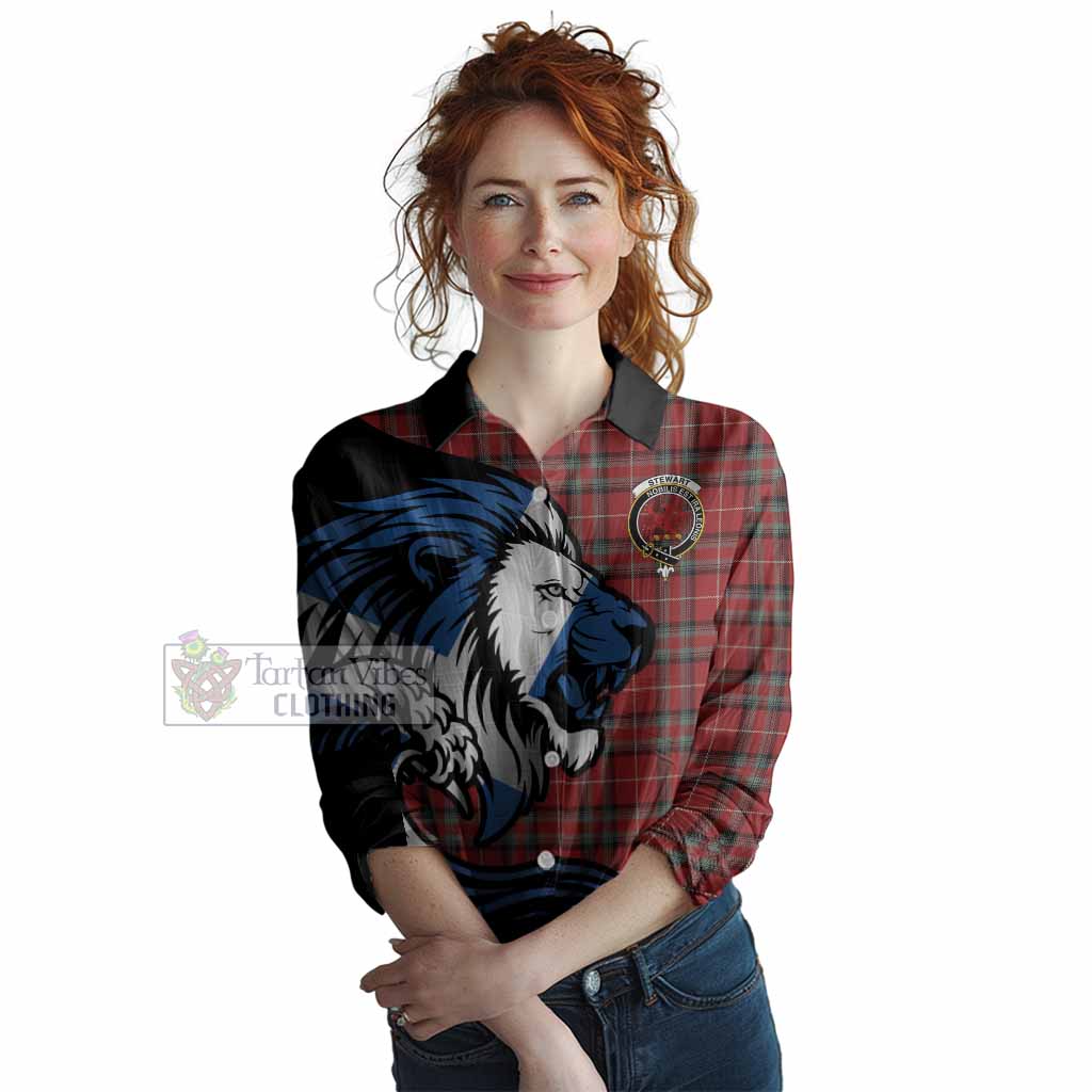 Stewart (Stuart) of Bute Tartan Crest Women Casual Shirt Scottish Golden Lions Wave Flow