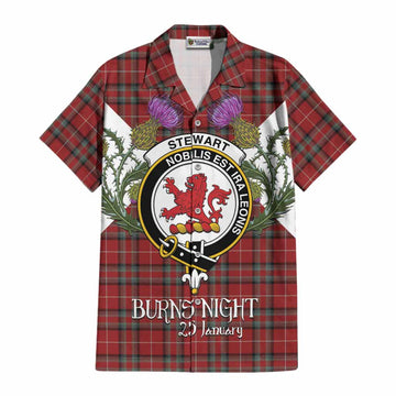 Stewart (Stuart) of Bute Tartan Family Crest Cotton Hawaiian Shirt Scottish Burns Night Thistle Floral