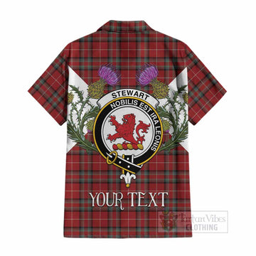 Stewart (Stuart) of Bute Tartan Family Crest Cotton Hawaiian Shirt Scottish Burns Night Thistle Floral