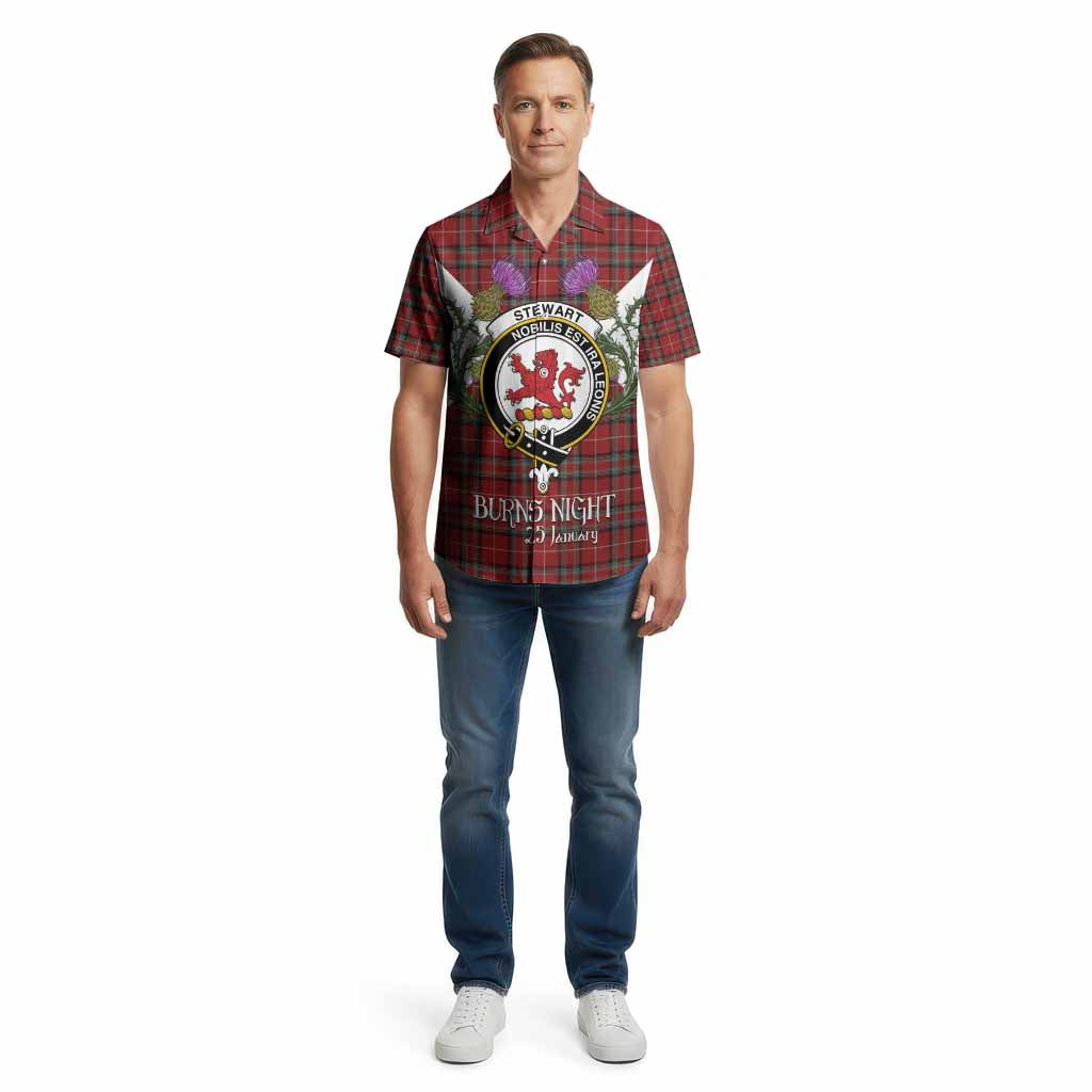 Stewart (Stuart) of Bute Tartan Family Crest Cotton Hawaiian Shirt Scottish Burns Night Thistle Floral