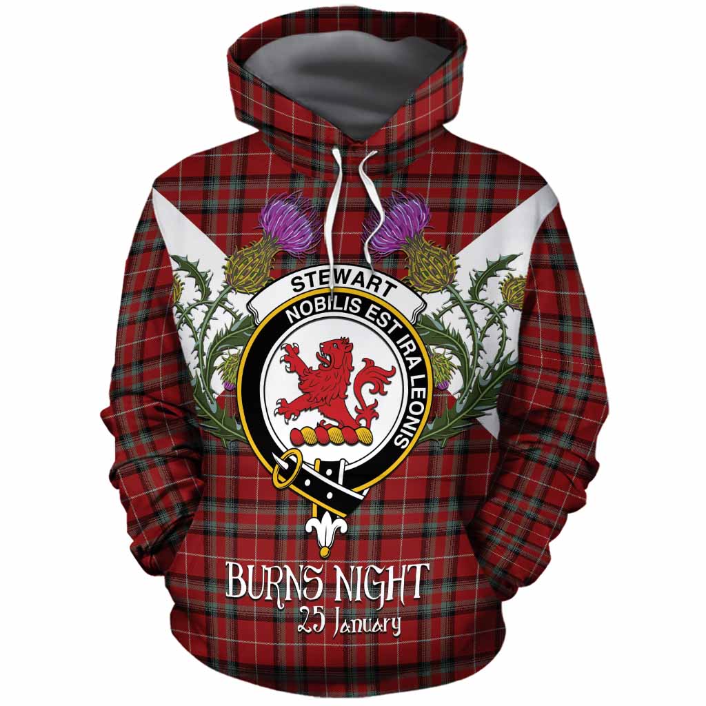 Stewart (Stuart) of Bute Tartan Family Crest Cotton Hoodie Scottish Burns Night Thistle Floral