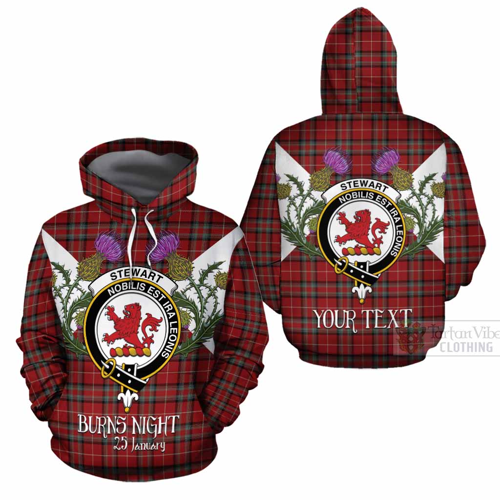 Stewart (Stuart) of Bute Tartan Family Crest Cotton Hoodie Scottish Burns Night Thistle Floral