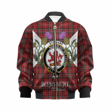 Stewart (Stuart) of Bute Tartan Family Crest Kid Bomber Jacket Scottish Burns Night Thistle Floral