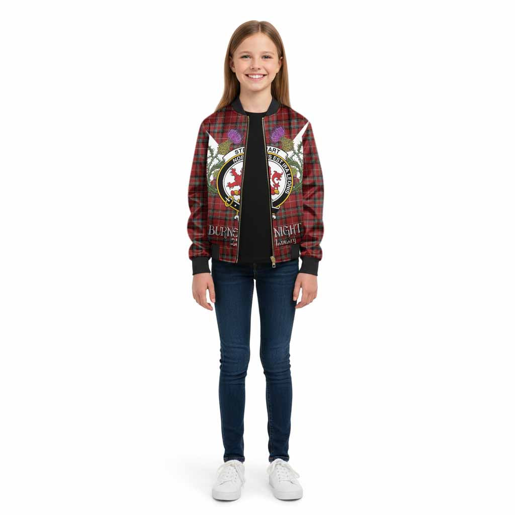 Stewart (Stuart) of Bute Tartan Family Crest Kid Bomber Jacket Scottish Burns Night Thistle Floral