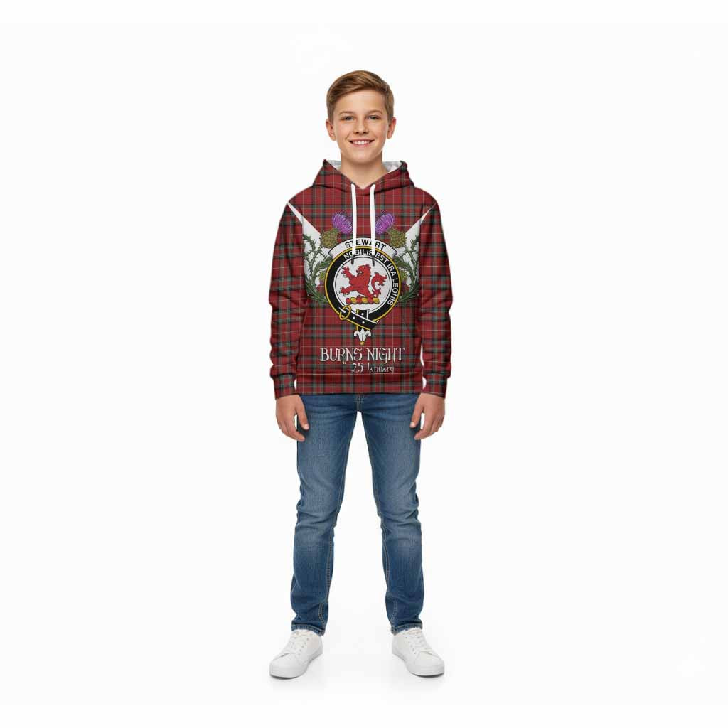 Stewart (Stuart) of Bute Tartan Family Crest Kid Hoodie Scottish Burns Night Thistle Floral