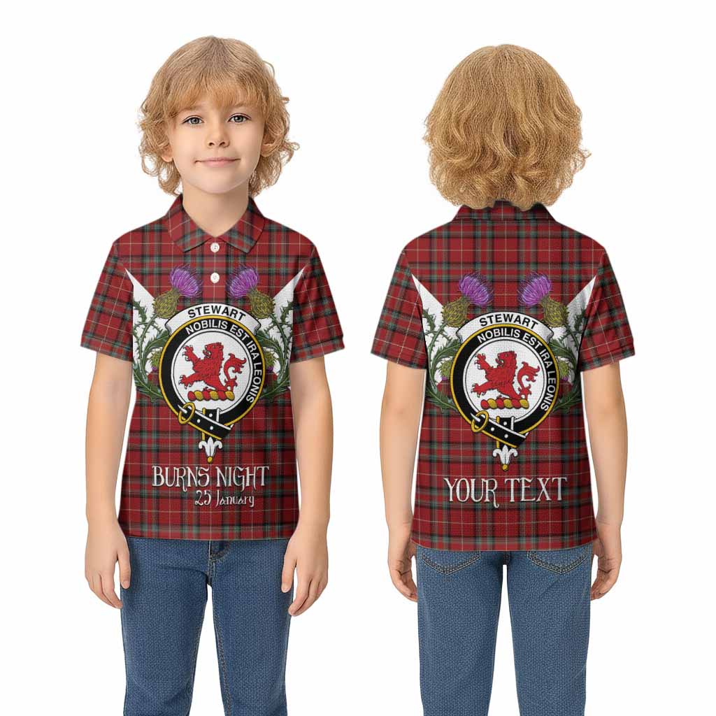 Stewart (Stuart) of Bute Tartan Family Crest Kid Polo Shirt Scottish Burns Night Thistle Floral