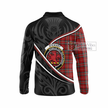 Stewart (Stuart) of Bute Tartan Family Crest Long Sleeve Polo Shirt Celtic Scottish Thistle Floral