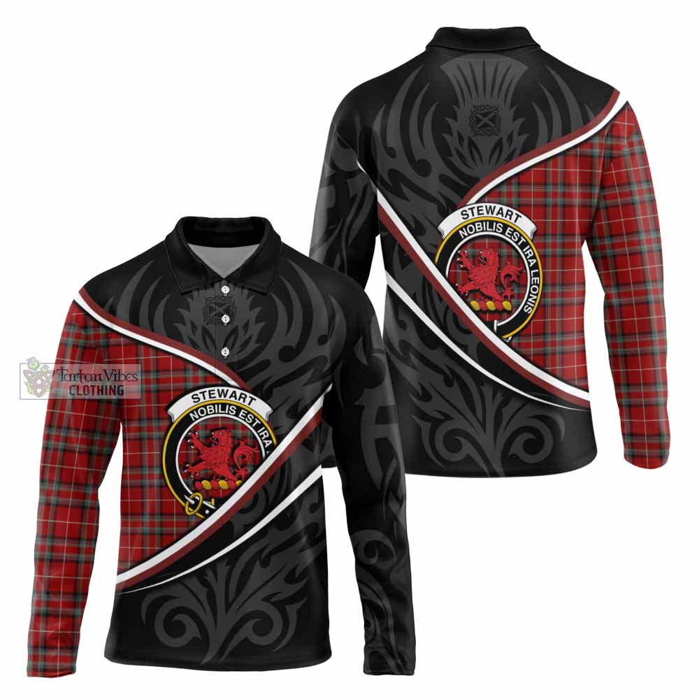 Stewart (Stuart) of Bute Tartan Family Crest Long Sleeve Polo Shirt Celtic Scottish Thistle Floral - Tartan Vibes Clothing