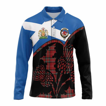 Stewart (Stuart) of Bute Tartan Family Crest Long Sleeve Polo Shirt Scotland Thistle Floral Flag Style