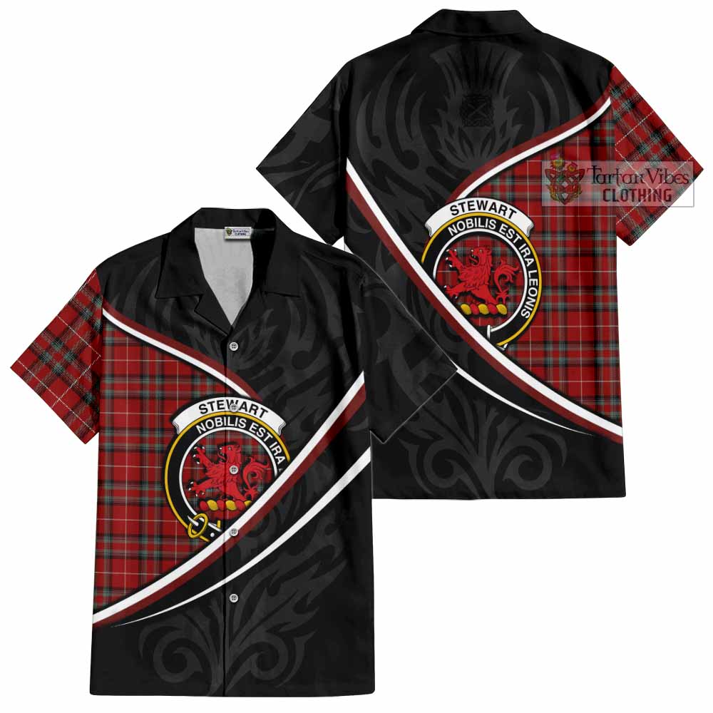 Stewart (Stuart) of Bute Tartan Family Crest Short Sleeve Button Shirt Celtic Scottish Thistle Floral - Tartan Vibes Clothing