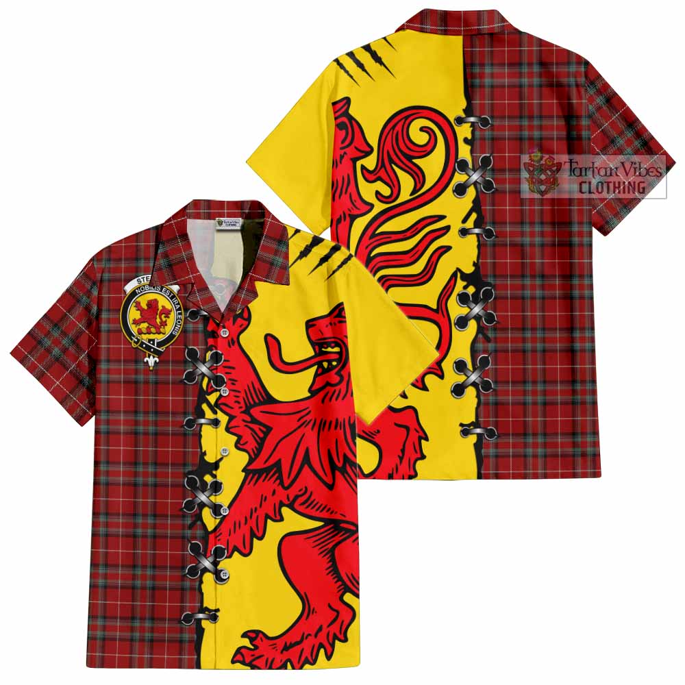 Stewart (Stuart) of Bute Tartan Family Crest Short Sleeve Button Shirt Lion Rampant Honor - Tartan Vibes Clothing