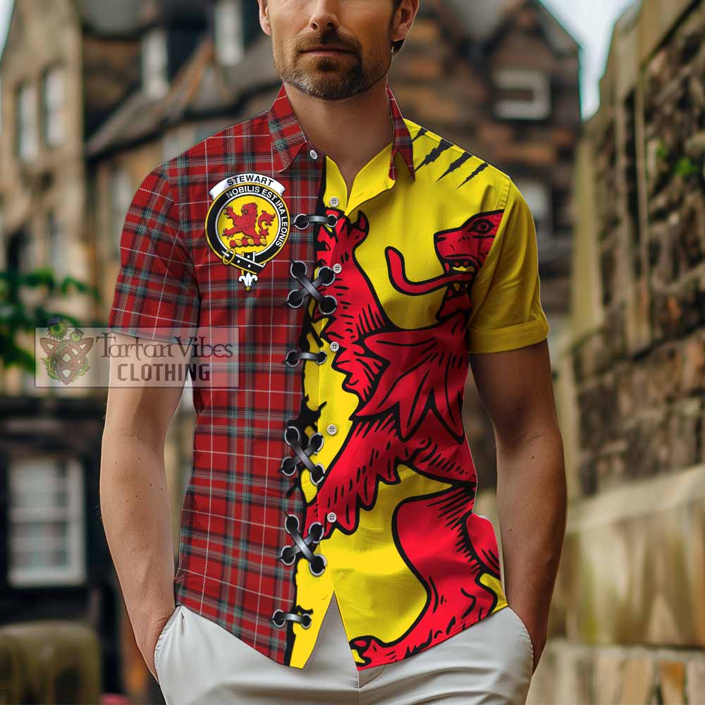 Stewart (Stuart) of Bute Tartan Family Crest Short Sleeve Button Shirt Lion Rampant Honor - Tartan Vibes Clothing