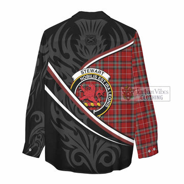 Stewart (Stuart) of Bute Tartan Family Crest Women Casual Shirt Celtic Scottish Thistle Floral