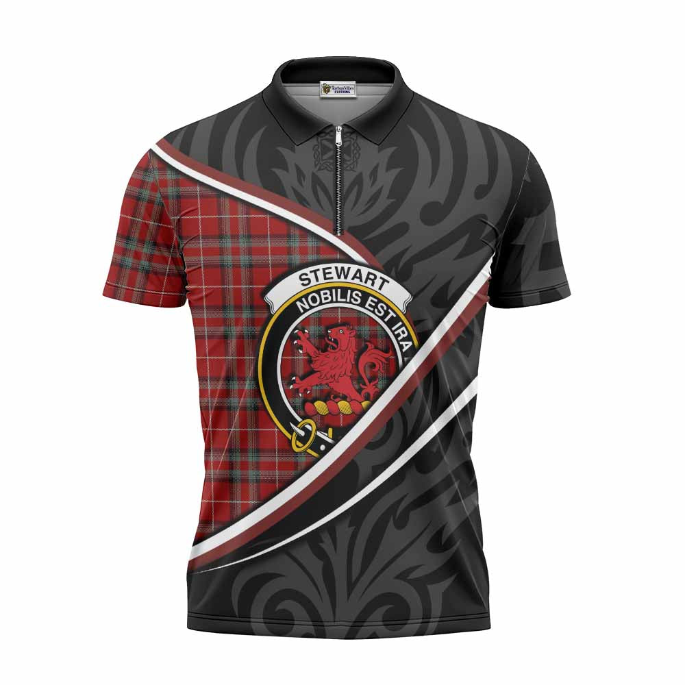 Stewart (Stuart) of Bute Tartan Family Crest Zipper Polo Shirt Celtic Scottish Thistle Floral - Tartan Vibes Clothing