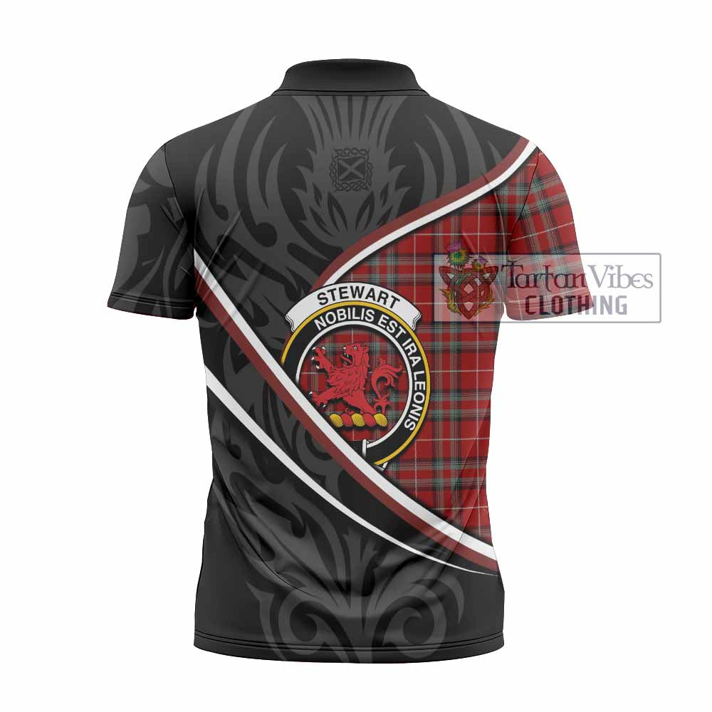Stewart (Stuart) of Bute Tartan Family Crest Zipper Polo Shirt Celtic Scottish Thistle Floral - Tartan Vibes Clothing