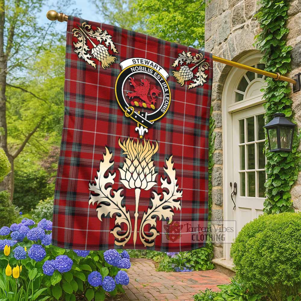 Stewart (Stuart) of Bute Tartan Garden Flag with Golden Regal Scottish Thistle Emblem - Tartan Vibes Clothing