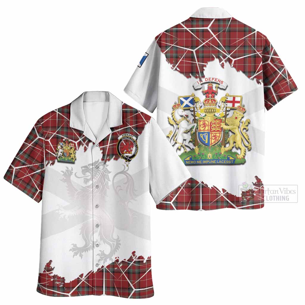 Stewart (Stuart) of Bute Tartan Hawaiian Shirt with Family Crest and Lion Rampant Grunge Style