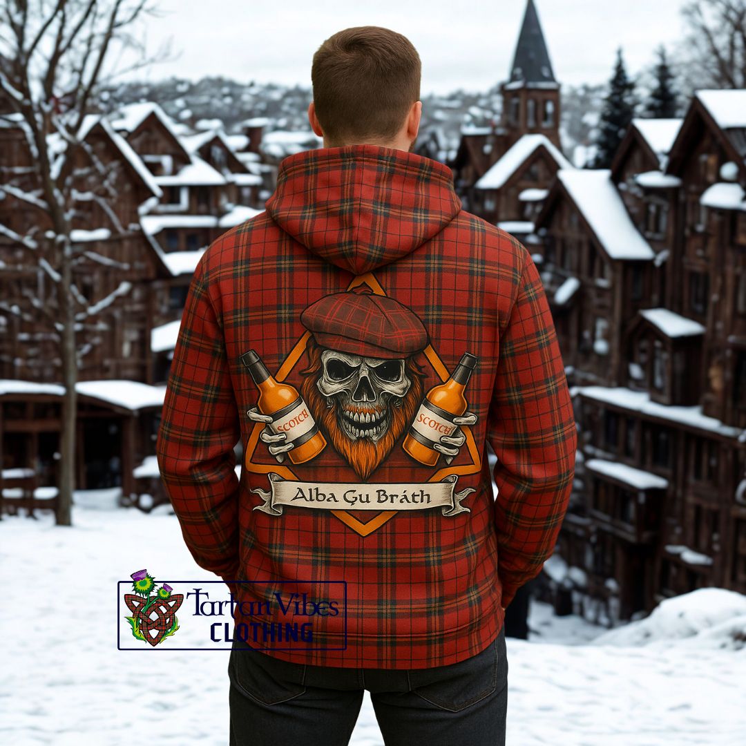 Stewart (Stuart) of Bute Tartan Hoodie with Family Crest and Bearded Skull Holding Bottles of Whiskey