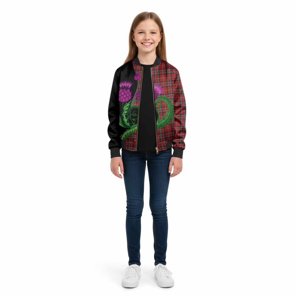 Stewart (Stuart) of Bute Tartan Kid Bomber Jacket Traditional Scottish Thistle