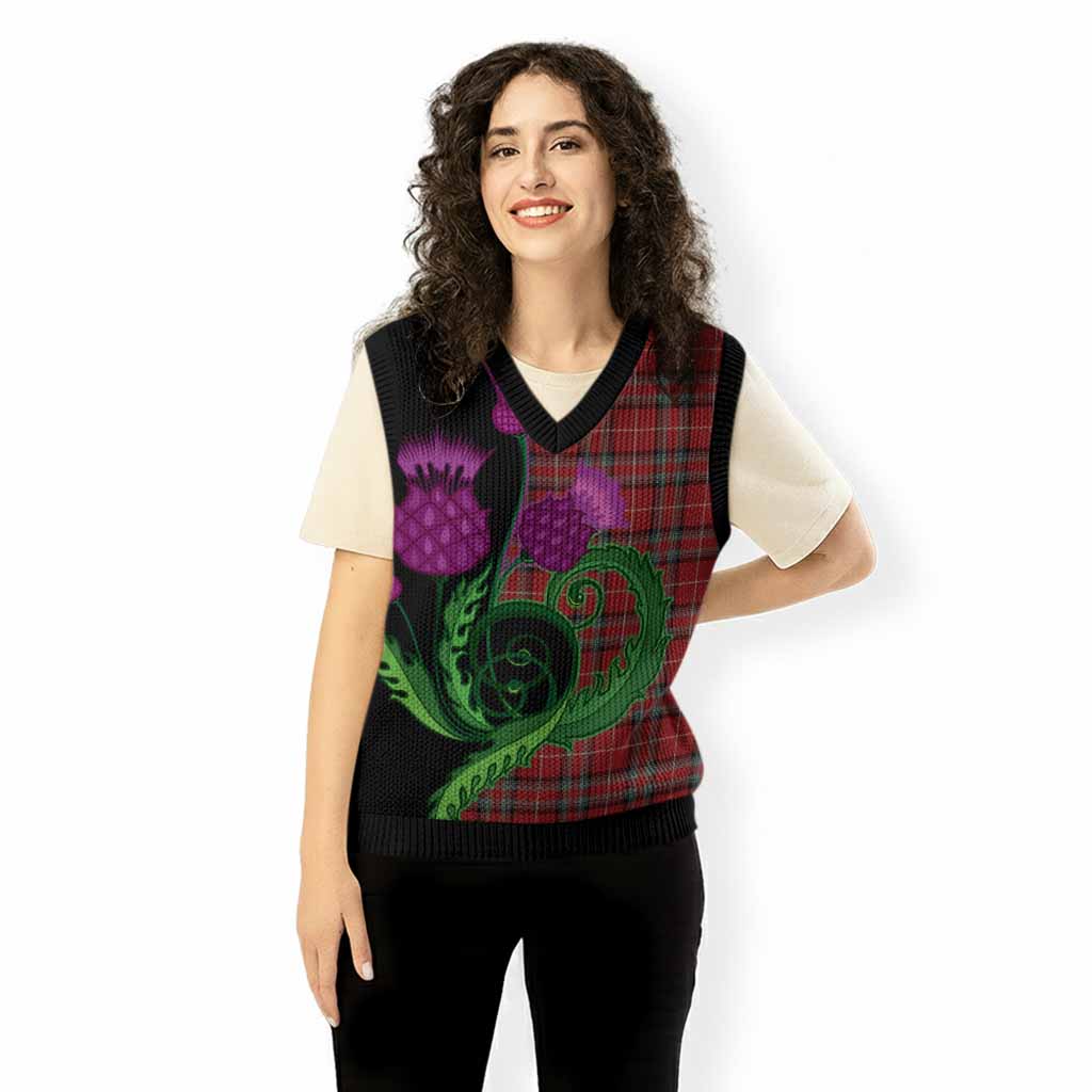 Stewart (Stuart) of Bute Tartan Knitted V-Neck Vest Traditional Scottish Thistle