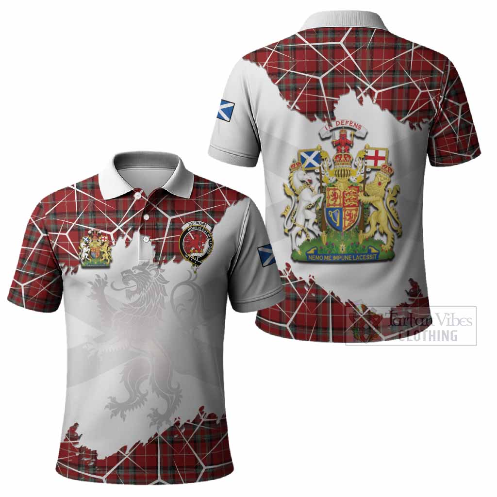 Stewart (Stuart) of Bute Tartan Polo Shirt with Family Crest and Lion Rampant Grunge Style