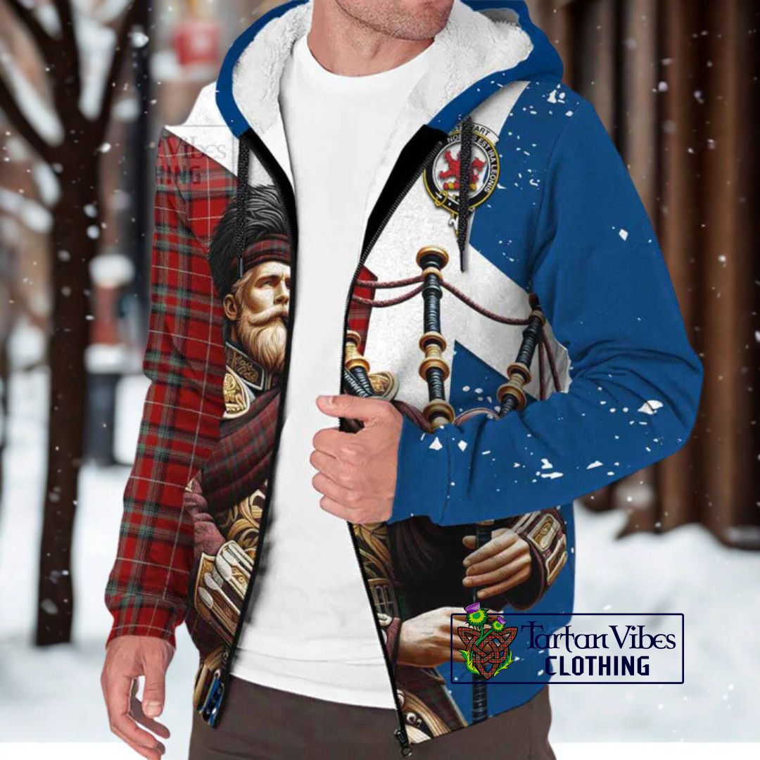 Stewart (Stuart) of Bute Tartan Sherpa Hoodie with Family Crest Scottish Bagpiper Vibes