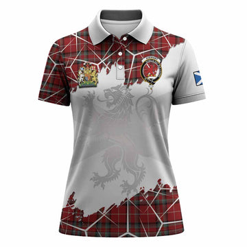 Stewart (Stuart) of Bute Tartan Women Polo Shirt with Family Crest and Lion Rampant Grunge Style