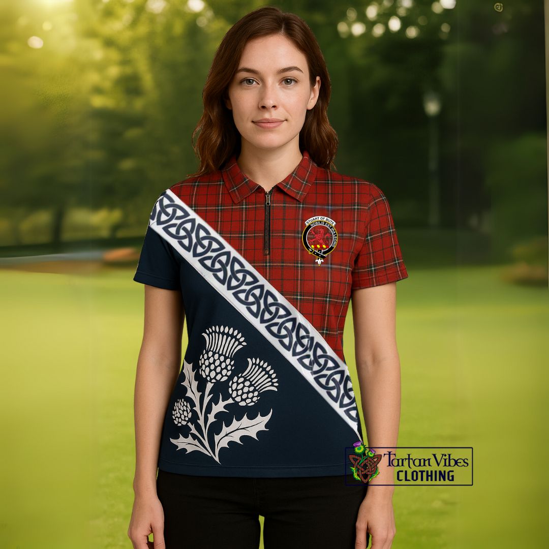 Stewart (Stuart) of Bute Tartan Zipper Polo Shirt Featuring Thistle and Scotland Map