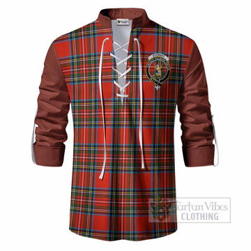 Stewart (Stuart) Tartan Accent Ghillie Shirt with Family Crest