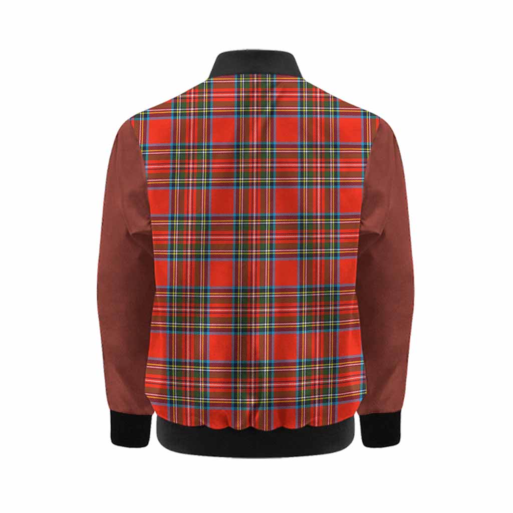 Stewart (Stuart) Tartan Accent Kid Bomber Jacket with Family Crest