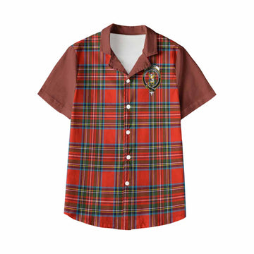 Stewart (Stuart) Tartan Accent Kid Hawaiian Shirt with Family Crest