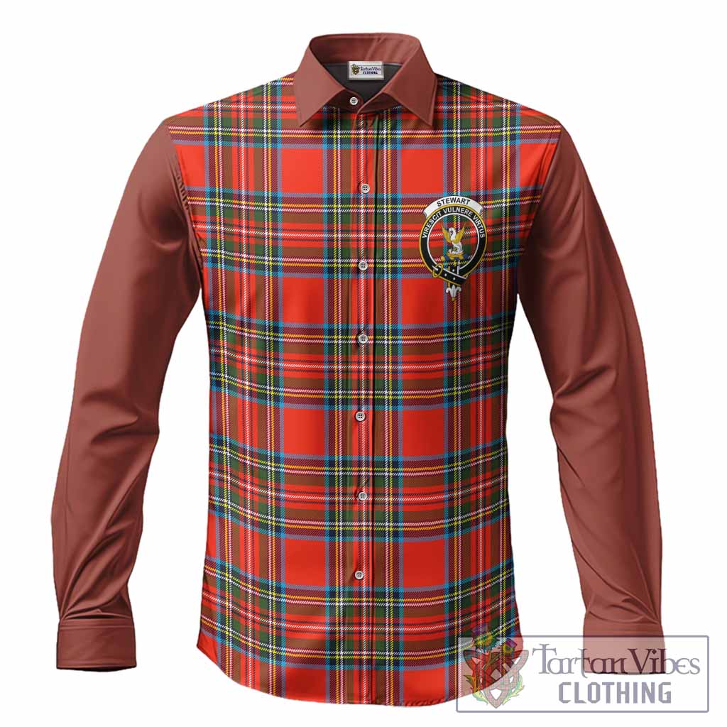 Stewart (Stuart) Tartan Accent Long Sleeve Button Shirts with Family Crest