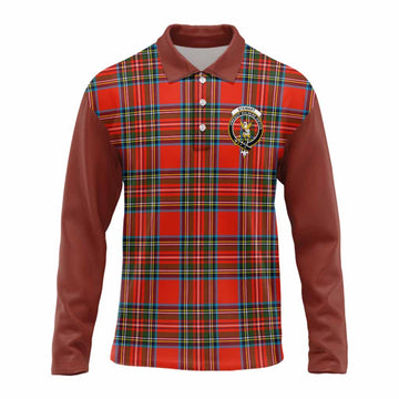 Stewart (Stuart) Tartan Accent Long Sleeve Polo Shirt with Family Crest