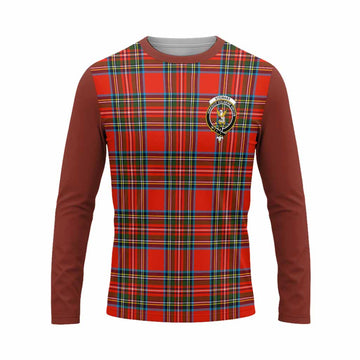 Stewart (Stuart) Tartan Accent Long Sleeve T-Shirt with Family Crest