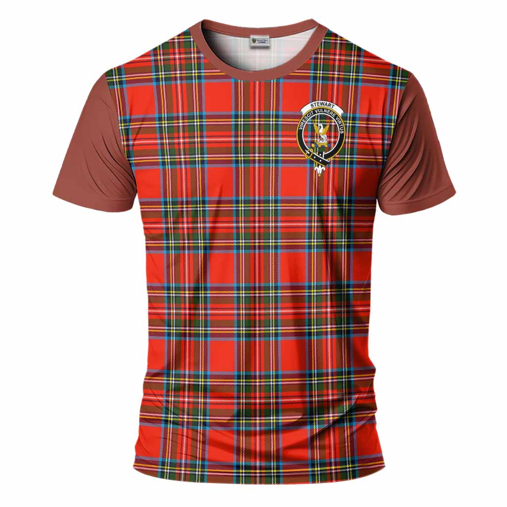 Stewart (Stuart) Tartan Accent T-Shirt with Family Crest
