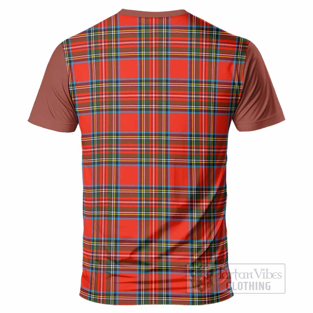 Stewart (Stuart) Tartan Accent T-Shirt with Family Crest