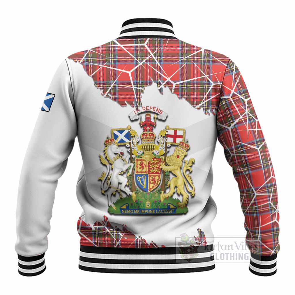 Stewart (Stuart) Tartan Baseball Jacket with Family Crest and Lion Rampant Grunge Style