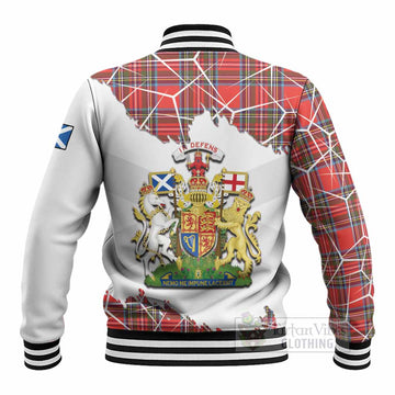 Stewart (Stuart) Tartan Baseball Jacket with Family Crest and Lion Rampant Grunge Style