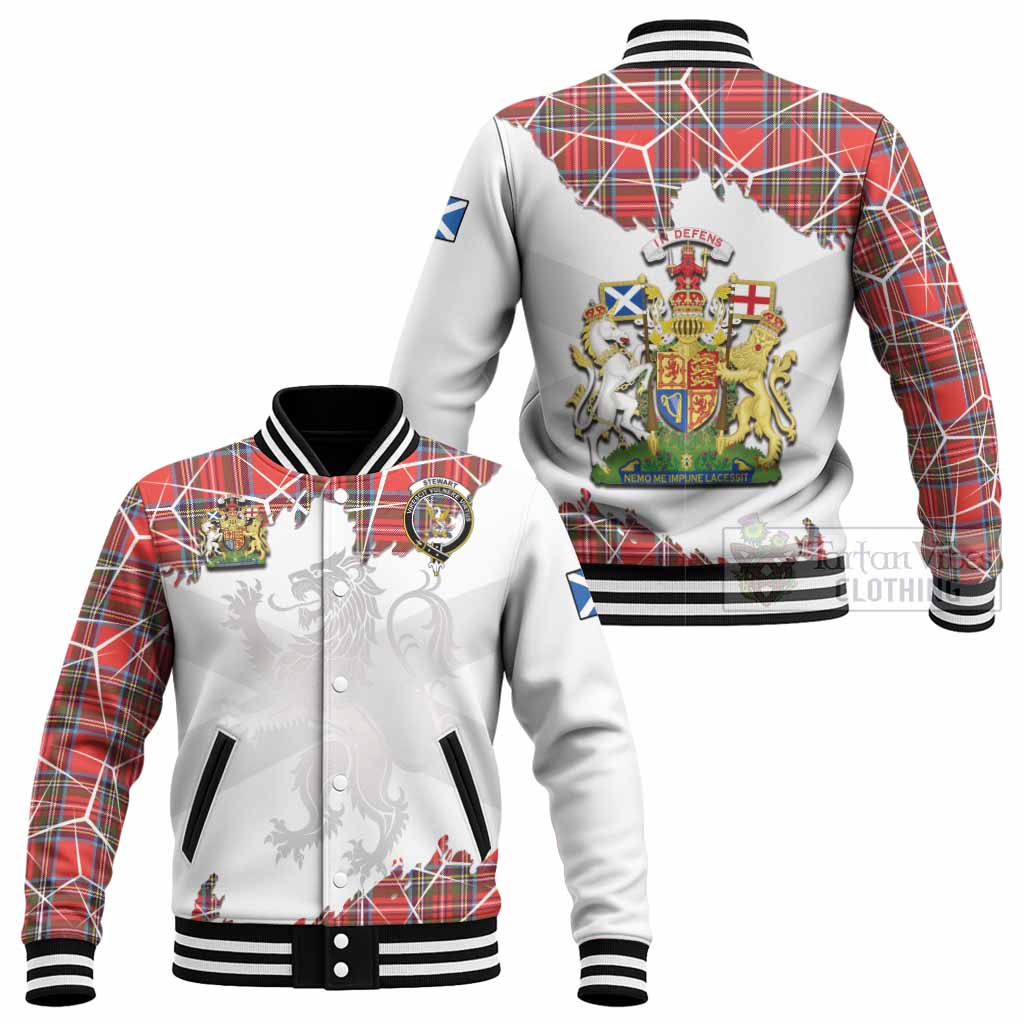 Stewart (Stuart) Tartan Baseball Jacket with Family Crest and Lion Rampant Grunge Style