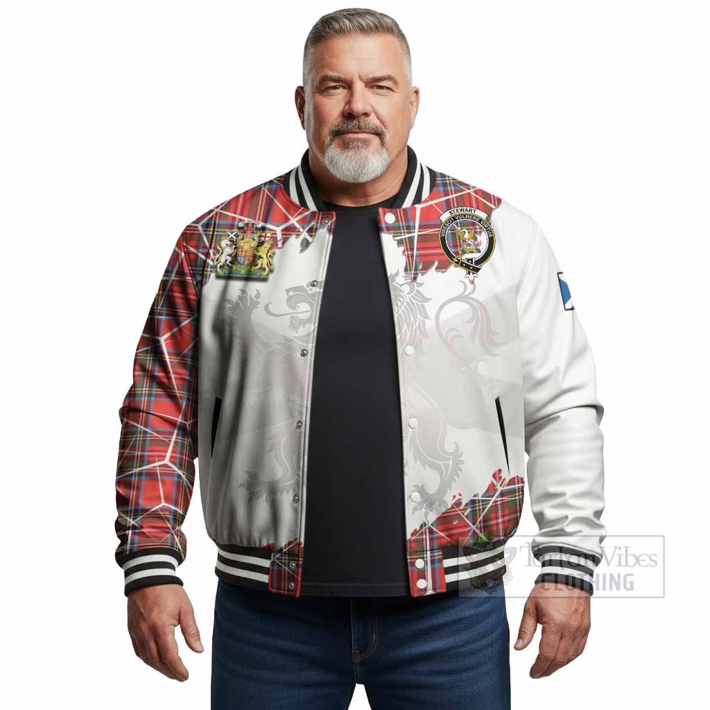 Stewart (Stuart) Tartan Baseball Jacket with Family Crest and Lion Rampant Grunge Style