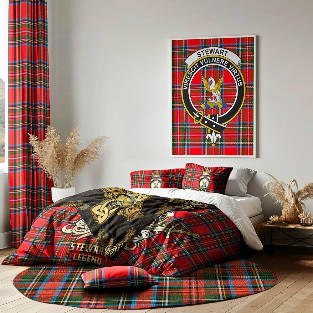 Stewart (Stuart) Tartan Bedding Set with Clan Crest and the Golden Sword of Courageous Legacy