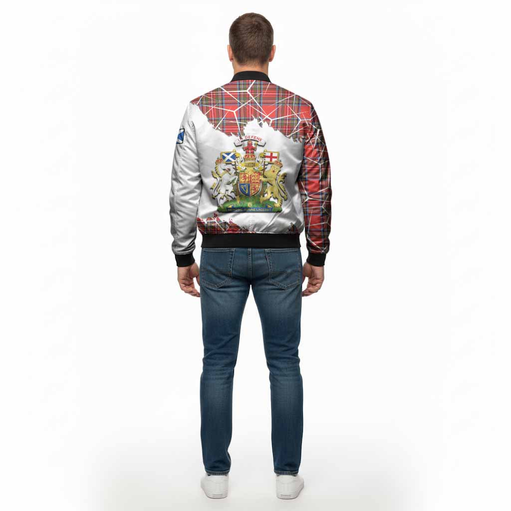Stewart (Stuart) Tartan Bomber Jacket with Family Crest and Lion Rampant Grunge Style