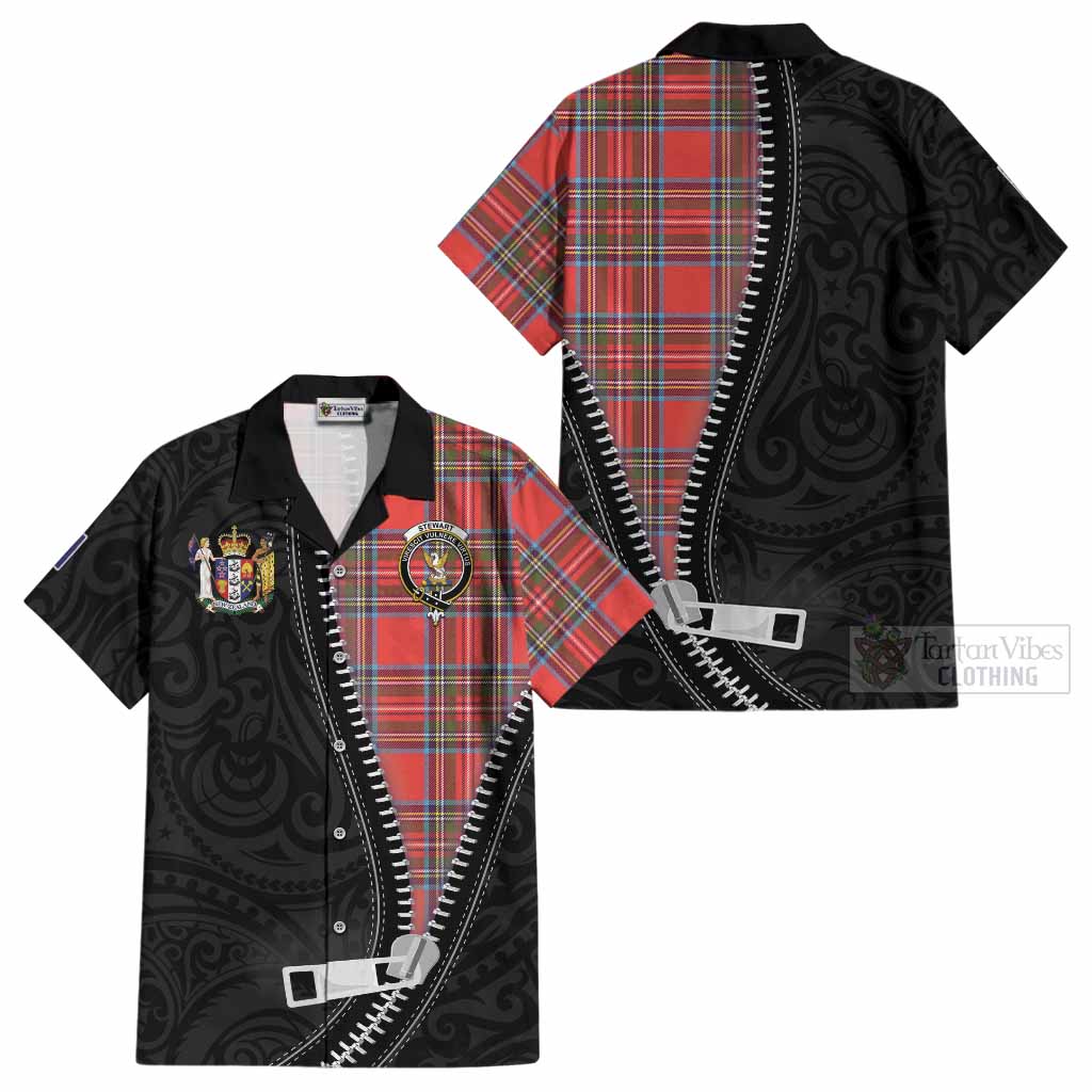 Stewart (Stuart) Tartan Cotton Hawaiian Shirt New Zealand Pattern Unique Zipper Stylized