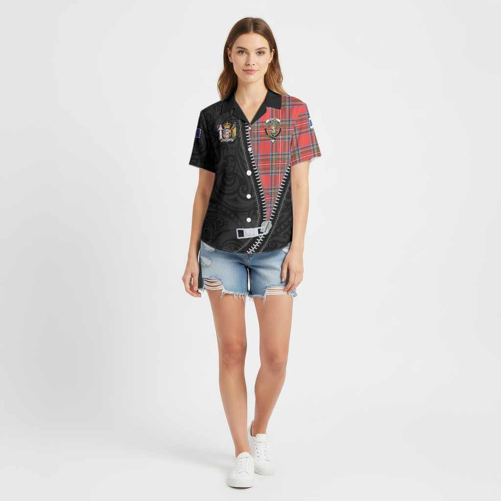 Stewart (Stuart) Tartan Cotton Hawaiian Shirt New Zealand Pattern Unique Zipper Stylized